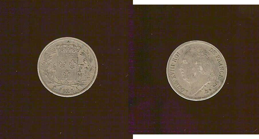 1/2 franc Louis XVIII 1824 Paris TTB+